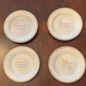 Restoration Hardware White and Gold Quote Accent Dessert Plates - Set of 4